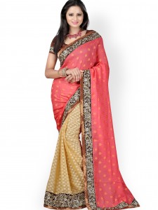 Anoha Red & Beige Crepe Jacquard Partywear Saree