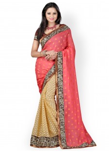 Anoha Red & Beige Crepe Jacquard Partywear Saree