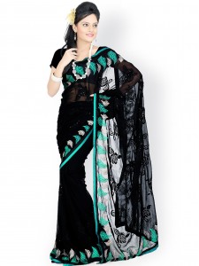 Designersareez Black Embroidered Faux Georgette Partywear Saree