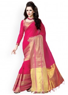 Ishin Pink Cotton Traditional Saree