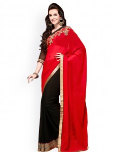 Kalista Red & Black Embroidered Georgette Partywear Saree