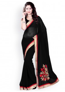 Mirchi Fashion Black Embroidered Faux Georgette Fashion Saree