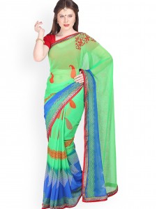 Parchayee Green Printed Chiffon Fashion Saree