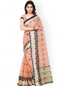 Varkala Silk Sarees Peach-Coloured Chanderi Silk Cotton Traditional Saree