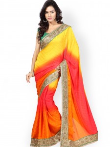 Saree mall Yellow & Red Grasim Jacquard Partywear Saree