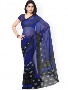 Vaamsi Blue Georgette Floral Print Saree