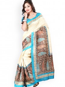 Saree mall Cream-Coloured Bhagalpuri Printed Saree